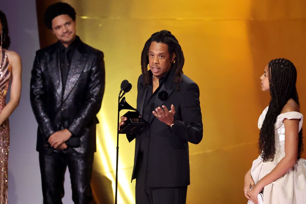 LOS ANGELES, CALIFORNIA - FEBRUARY 04: (FOR EDITORIAL USE ONLY) Jay-Z accepts the Global Impact Award onstage during the 66th GRAMMY Awards at Crypto.com Arena on February 04, 2024 in Los Angeles, California. (Photo by Amy Sussman/Getty Images)