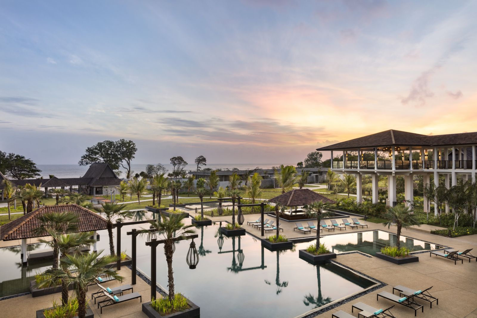 The main pool is at the heart of the resort