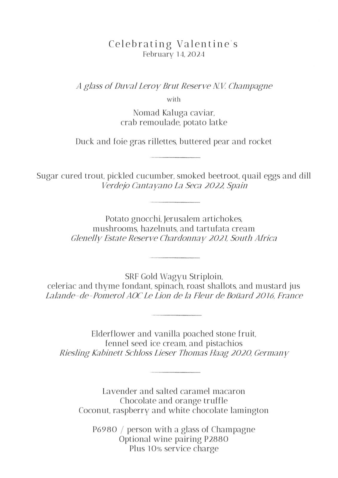 Where to eat for Valentine’s Day 2024 - Sala Restaurant Menu