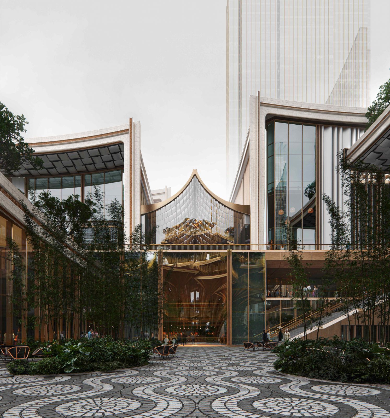 Rooflines reminiscent of the hip-and-gable roofs of Chinese temples (Photo: MIR / Heatherwick Studio)