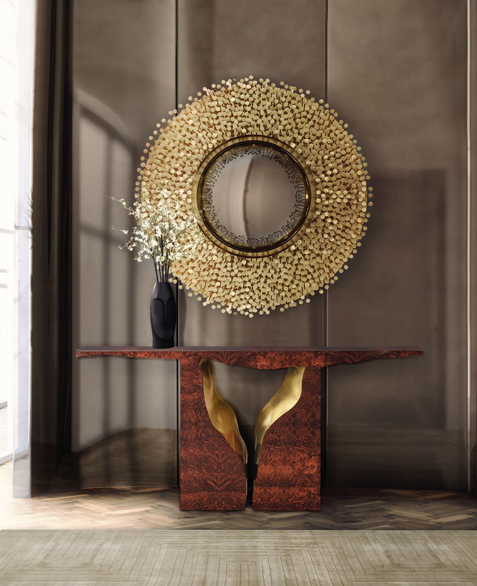 Gold for dragon and dog. Attract prosperity with gold touches; this setting boasts a sumptuous mirror and sideboard from Covet House