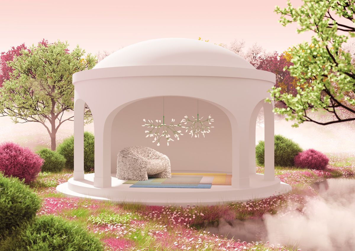 A spring setting with biophilic furniture from Moooi