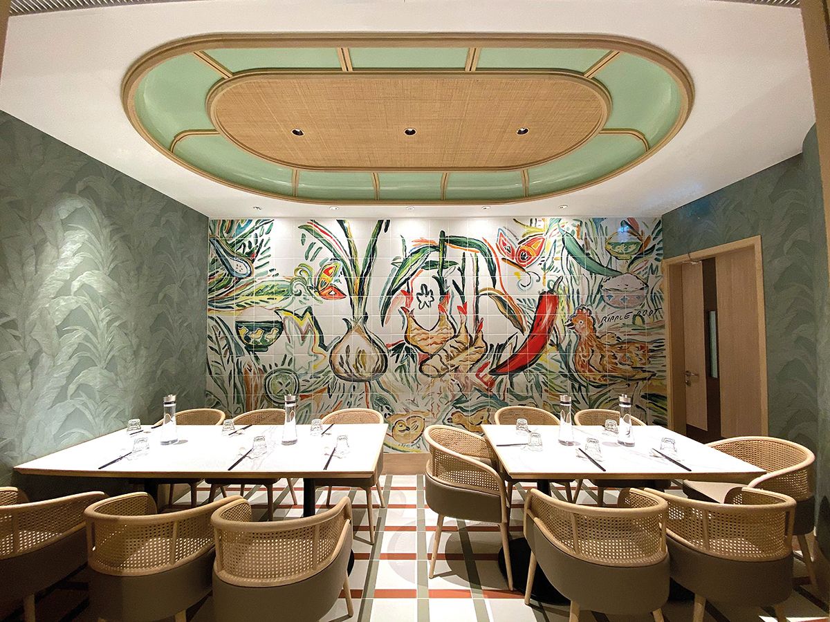 A culinary mural painted at Chatterbox Café in Hong Kong