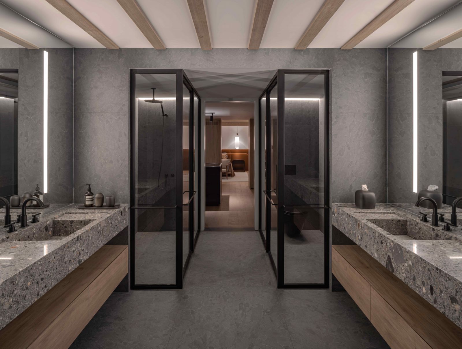 Direct pathway from the primary bathroom to the bedroom