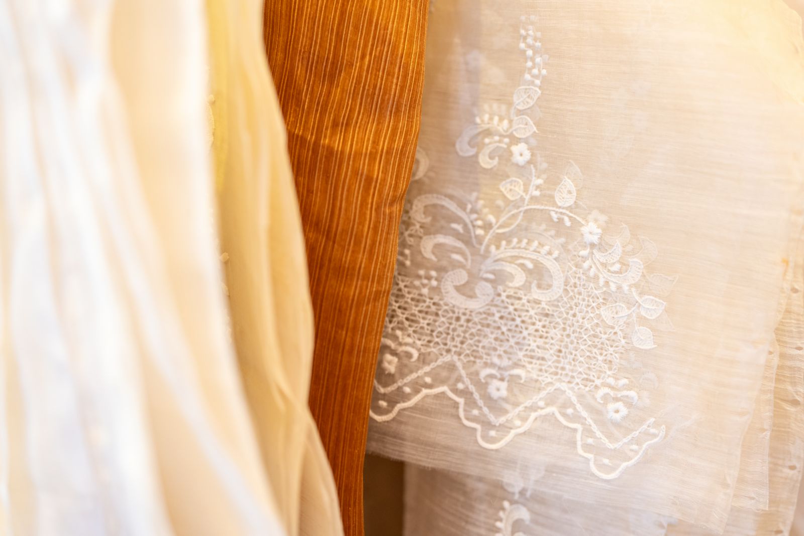 Various fabrics and textiles used for his line