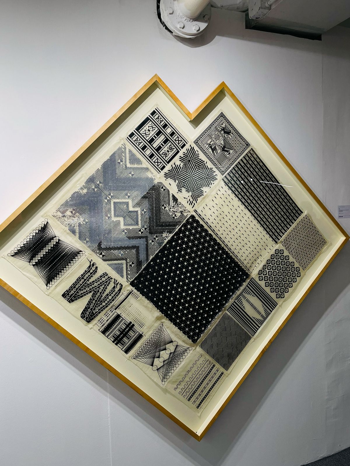 Stephanie Comilang, Hilo, 3D printed weaving patterns on pineapple fabric, 66.5h x 72.95w inches, 2022