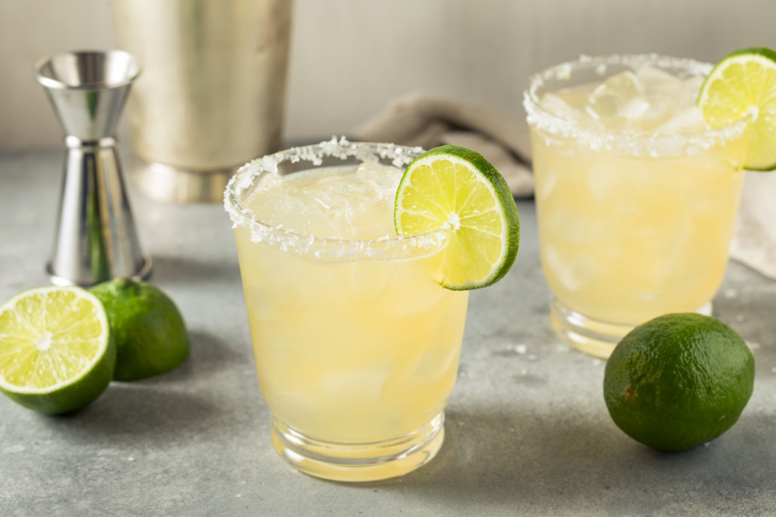 Boozy Refreshing Classic Margarita Cocktail with Salt and Lime