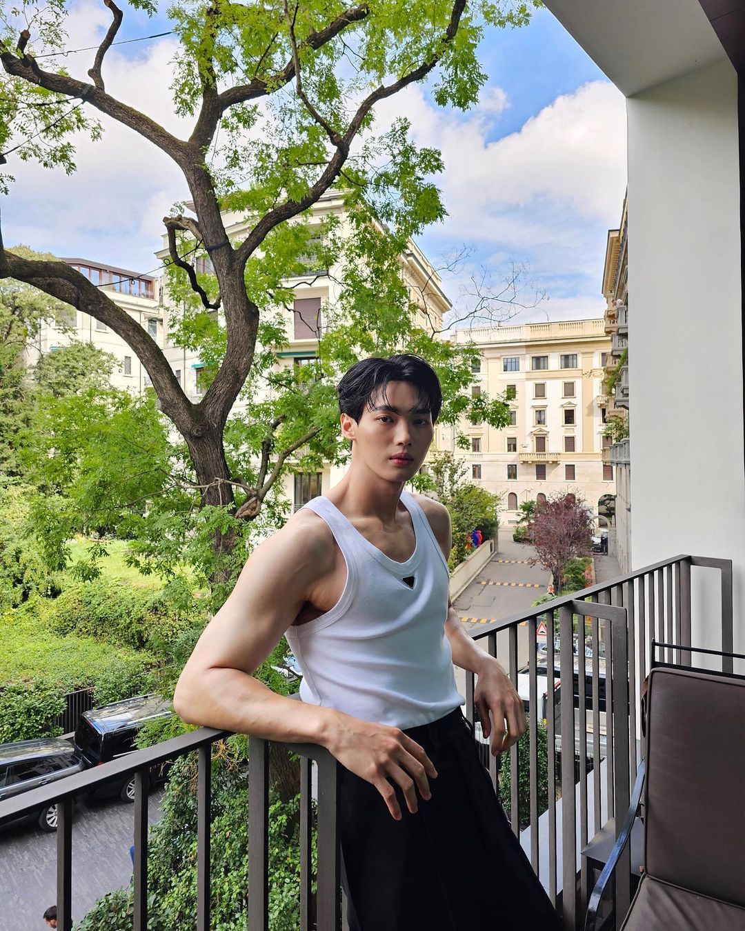 win metawin in prada white tank top milan fashion week