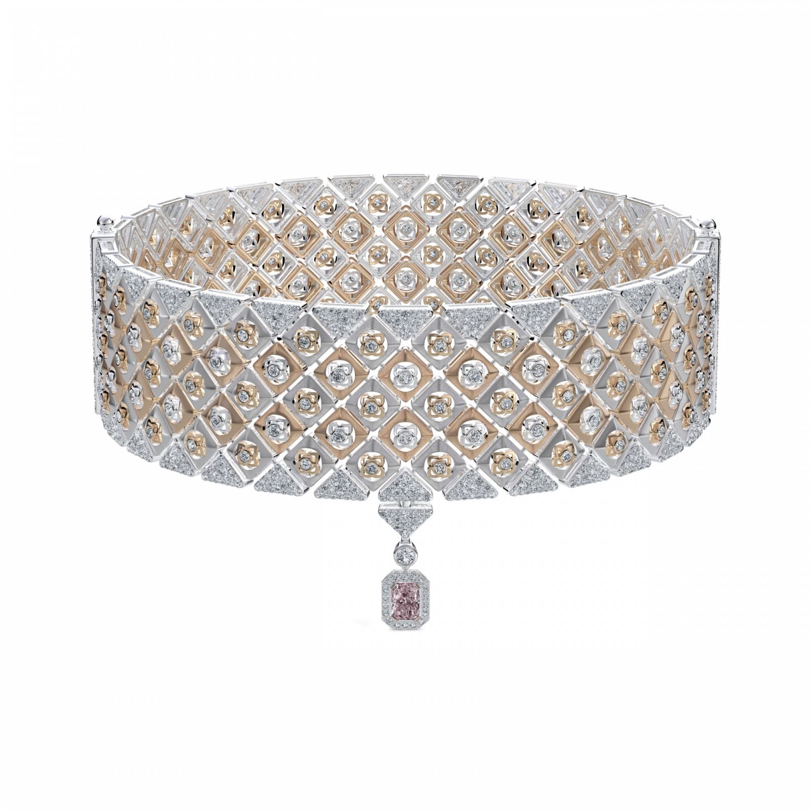 De Beers The Alchemist of Light系列Dusk Reflection項鍊,由Florence Pugh作為手環佩戴。(Photo: De Beers)