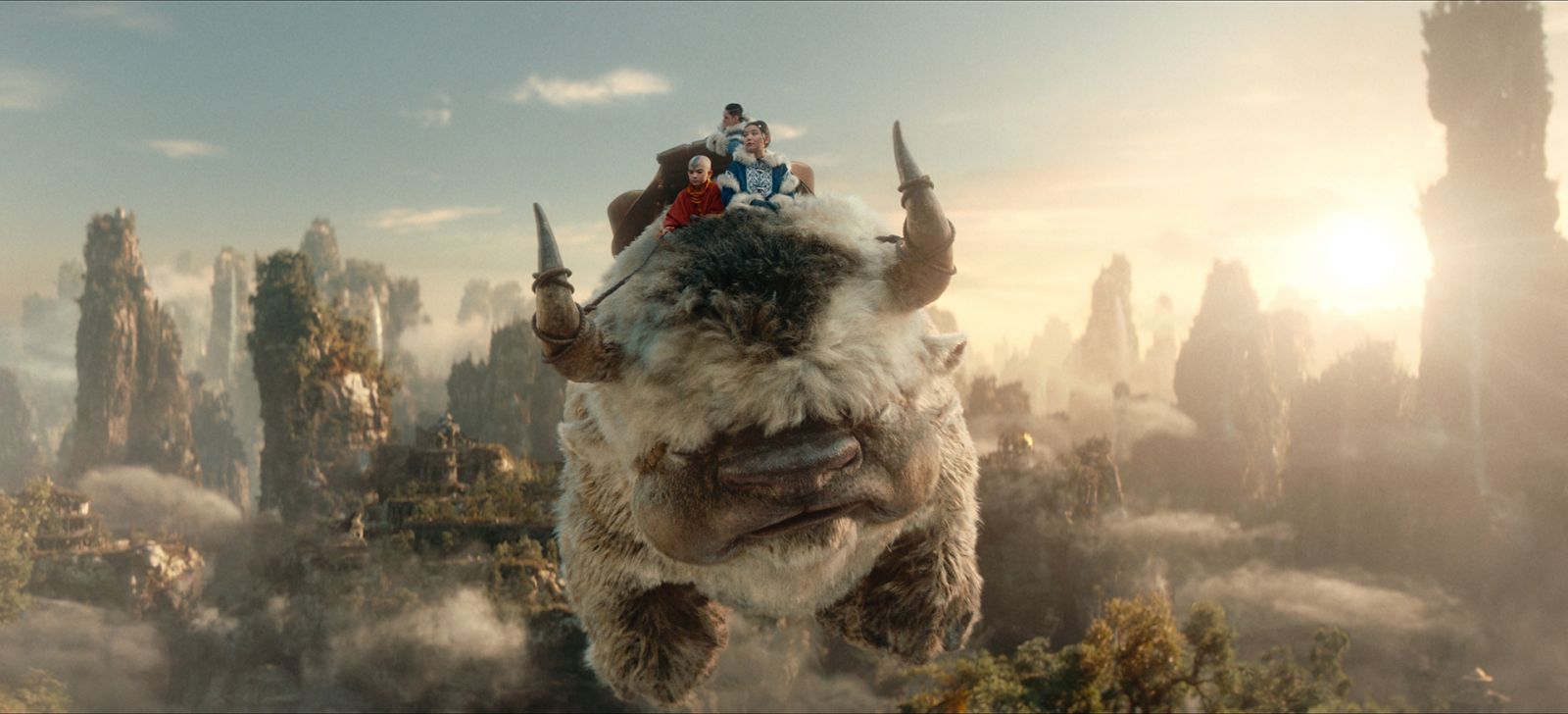 Avatar: The Last Airbender. (L to R) Gordon Cormier as Aang, Ian Ousley as Sokka, Kiawentiio as Katara in season 1 of Avatar: The Last Airbender. Cr. Courtesy of Netflix © 2023