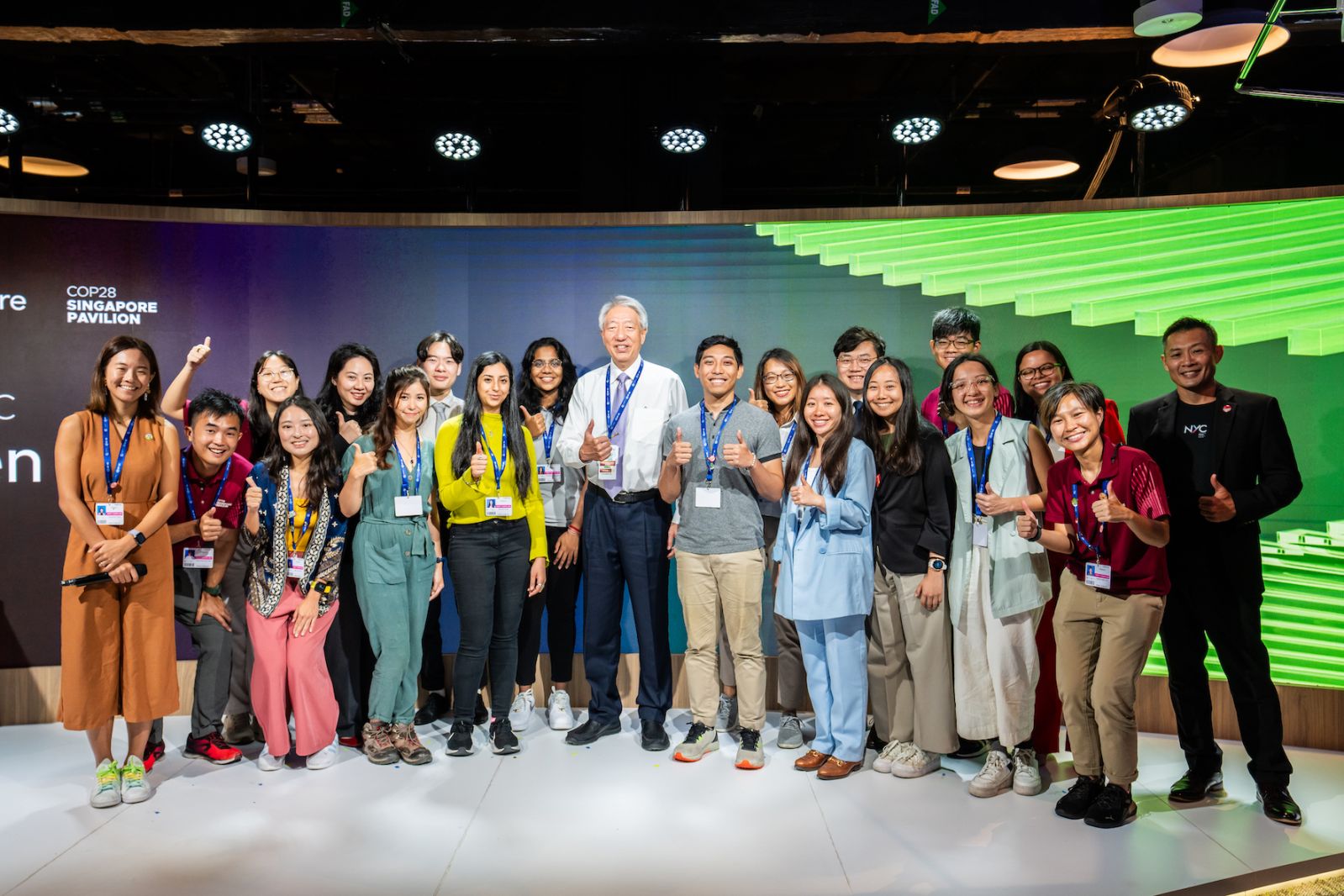 Kong with other CYDP youths and Singapore’s Senior Minister Teo Chee Hean at the Singapore Pavilion at Cop28 (Photo: Just Keep Thinking)