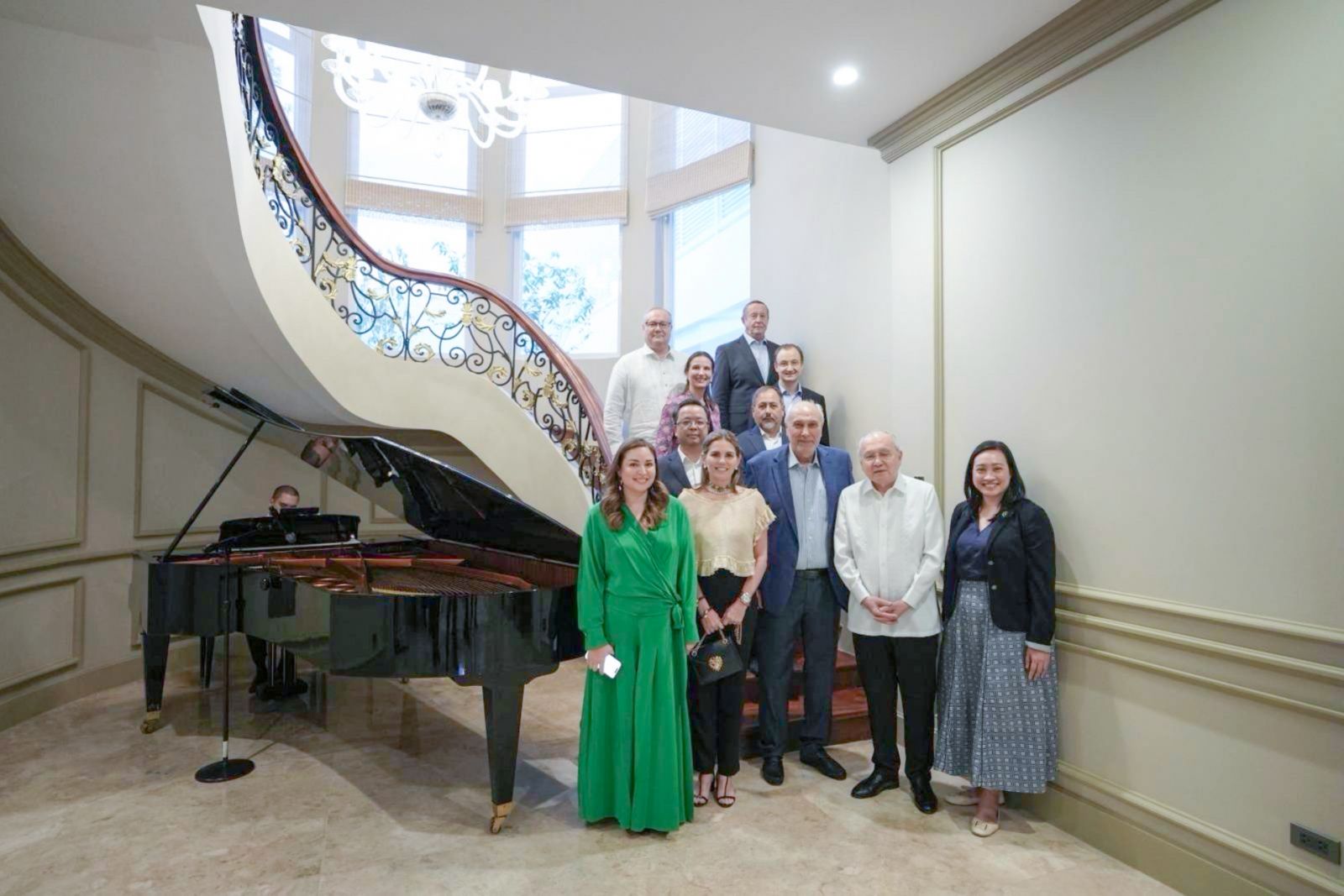 Top Row (L-R): H.E. Juha Markus Pyykkoe (Finland), H.E. Marat Pavlov (Russia) | 2nd Row (L-R): H.E. Huang Xilian (China), H.E. Alvaro Domingo Jara Bucarey (Chile) | 3rd Row (L-R): H.E. Marie Fontanel (France), H.E. Niyazi Evren Akyol (Türkiye) | Bottom Row (L-R): Social Secretary Bianca Cristina C. Zobel, Ms. Elizabeth Eder Zobel de Ayala, H.E. Saleh As'ad Saleh Mohammad (Palestine), H.E. Jose Manuel G. Romualdez, Usec. Reichel P. Quiñones