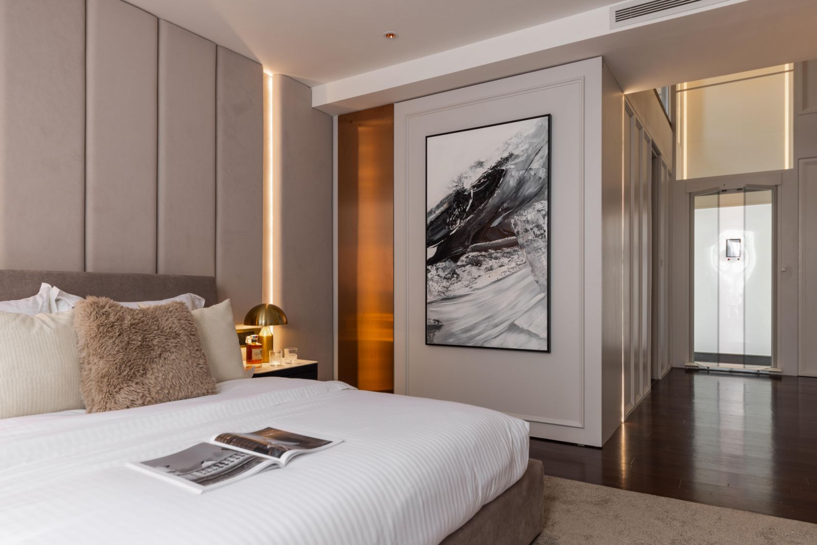 Soft colours in the master bedroom