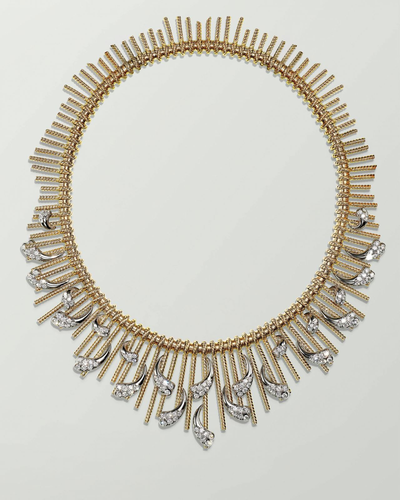 Jean Schlumberger by Tiffany Petal Fringe 18K金及鉑金鑲嵌圓形明亮式鑽石項鍊。(Photo: Tiffany & Co.)