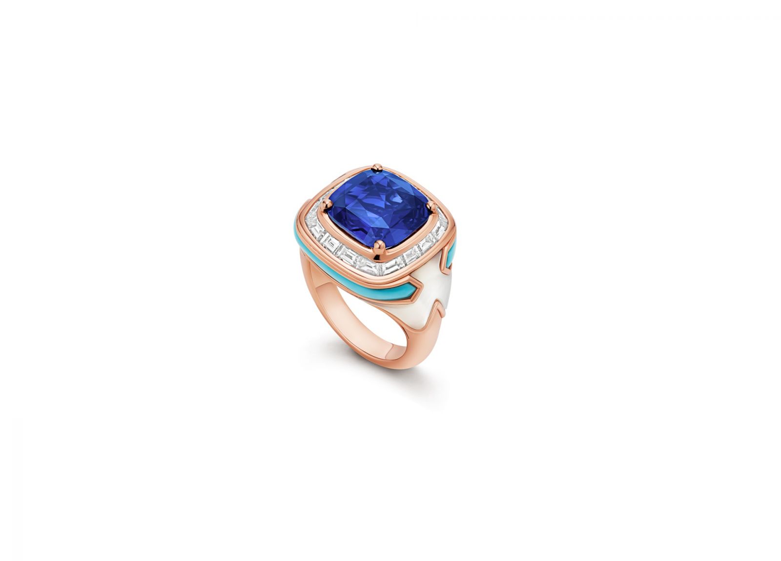 Bulgari頂級藍寶石、綠松石與珍珠母貝戒指。(Photo: Bulgari)