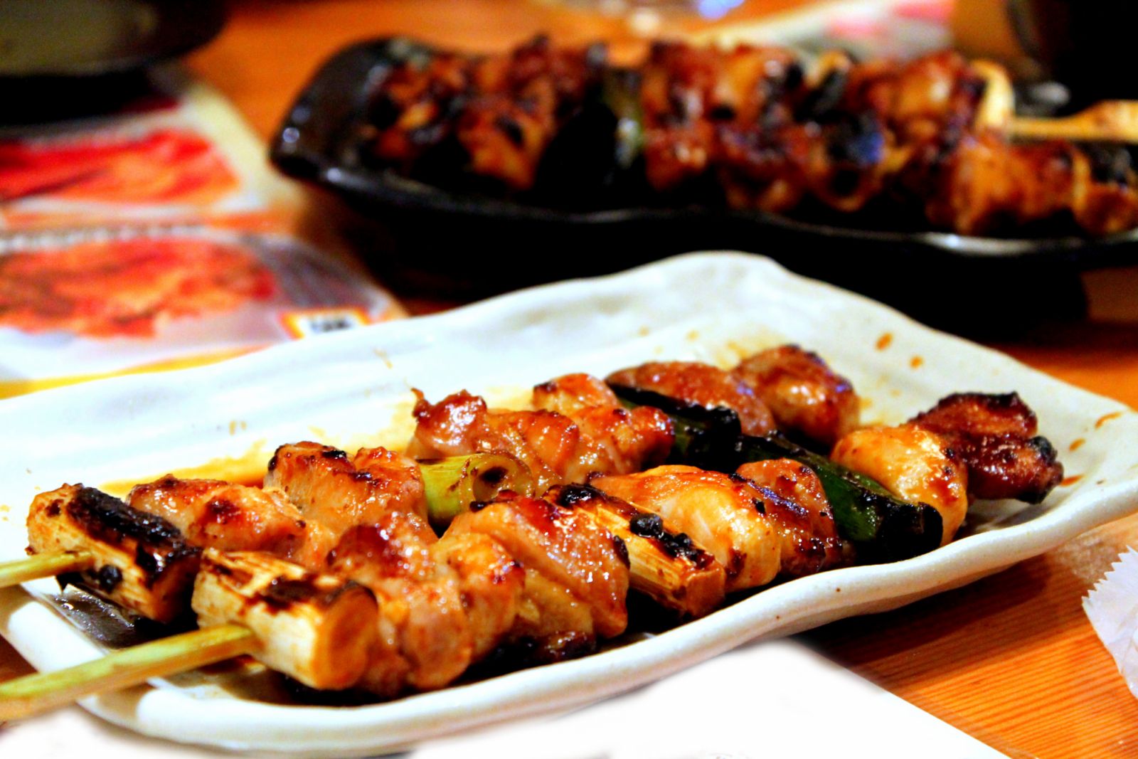 Yakitori, chicken skewers served at a restaurant in Japan