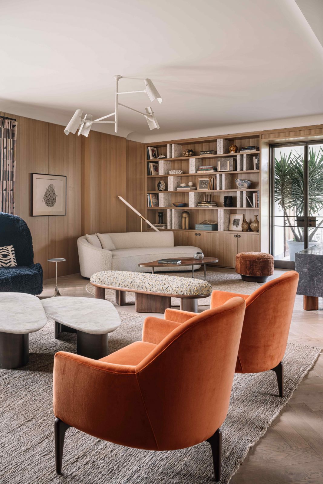 A mid-century contemporary feel with the wood panelled walls