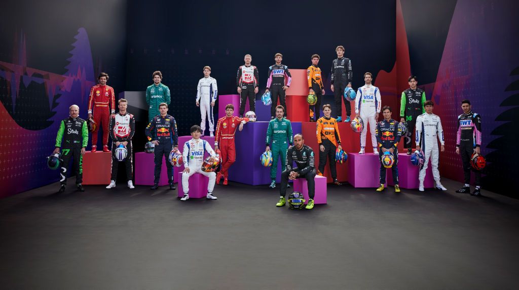BAHRAIN, BAHRAIN - FEBRUARY 21: (EDITORS NOTE: Image has been digitally retouched) As Formula 1 returns to the grid for the 2024 season the drivers assemble at pre-season testing in Bahrain. (L-R) Valtteri Bottas of Finland and Stake F1 Team Kick Sauber, Carlos Sainz of Spain and Ferrari, Nico Hulkenberg of Germany and Haas F1, Lance Stroll of Canada and Aston Martin F1 Team, Max Verstappen of the Netherlands and Oracle Red Bull Racing, Yuki Tsunoda of Japan and Visa Cash App RB, Logan Sargeant of United St