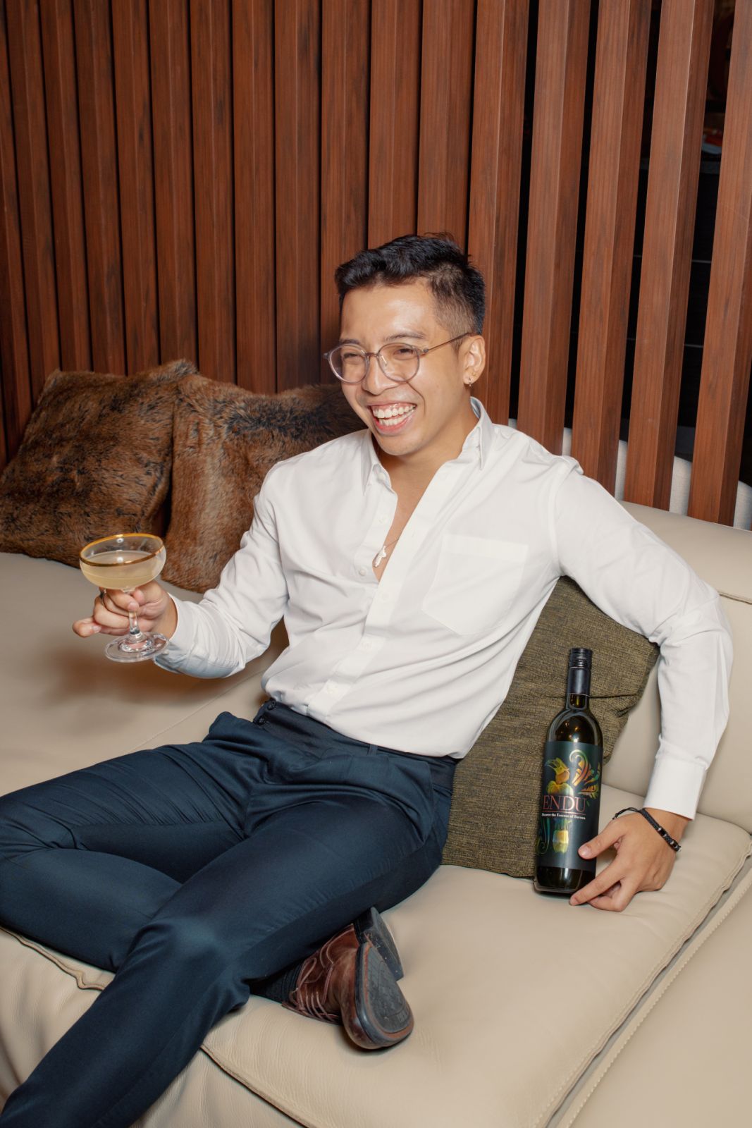 Chang and a glass of Endu Classic