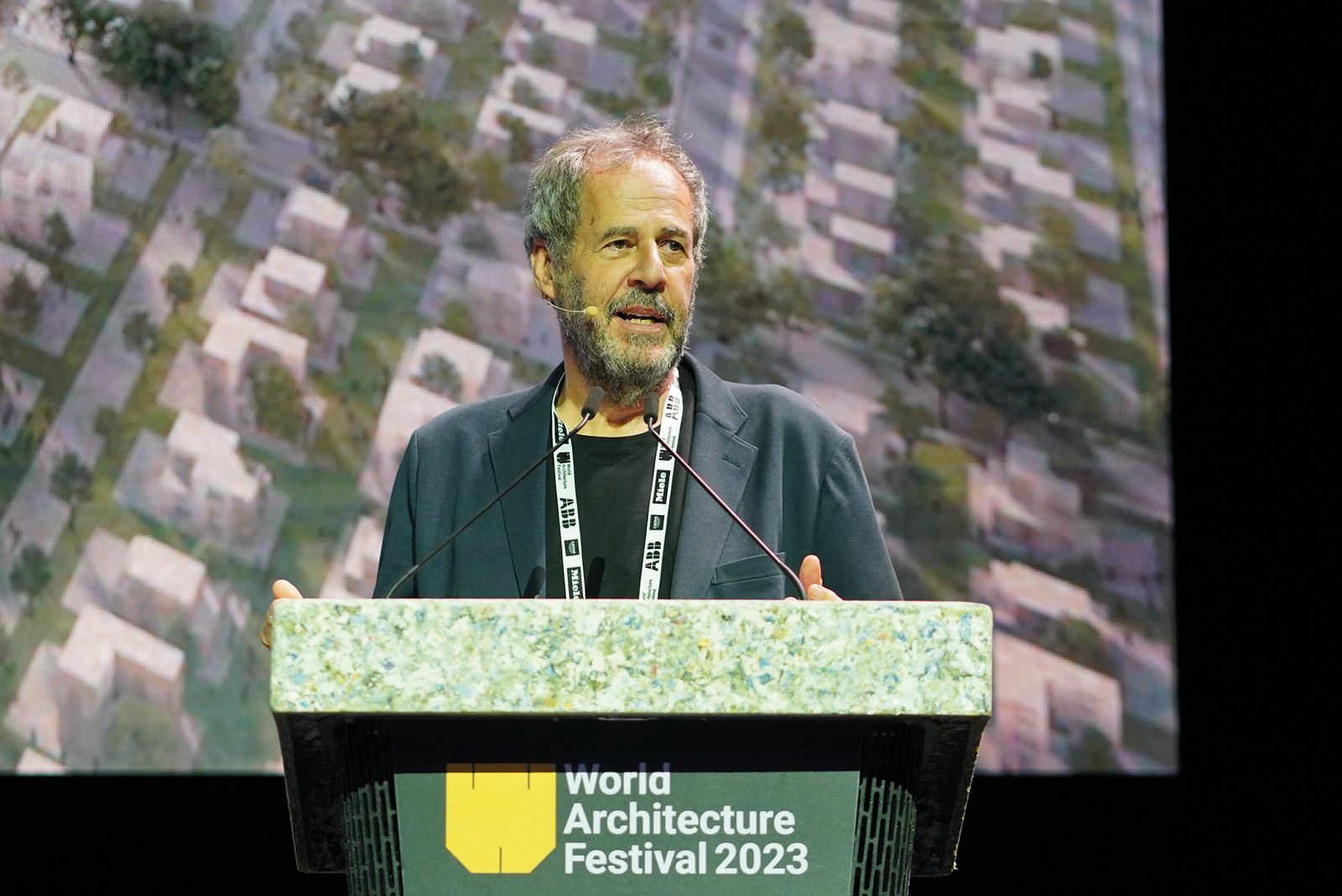 Mario Cucinella speaking at the World Architecture Festival 2023