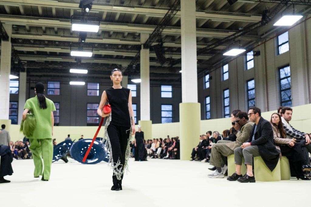 MILAN, ITALY - FEBRUARY 24(L-R) Models on the catwalk at the Jil Sander show in Milan, Italy.(Photo by Jonas Gustavsson for The Washington Post via Getty Images)