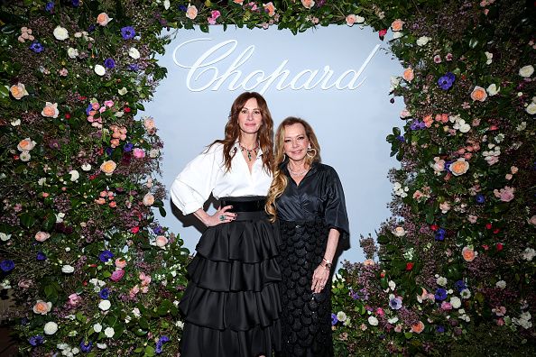 LOS ANGELES, CALIFORNIA - MARCH 08: Julia Roberts and Chopard Co-President and Artistic Director, Caroline Scheufele, attend the Julia Roberts' Chopard Collection launch and dinner at Chateau Marmont on March 08, 2024 in Los Angeles, California. (Photo by Phillip Faraone/Getty Images for Chopard)