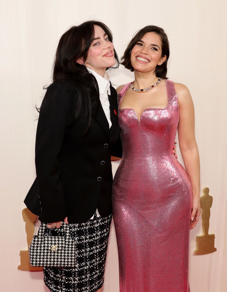HOLLYWOOD, CALIFORNIA - MARCH 10: Billie Eilish and America Ferrera attend the 96th Annual Academy Awards on March 10, 2024 in Hollywood, California. (Photo by Arturo Holmes/Getty Images)