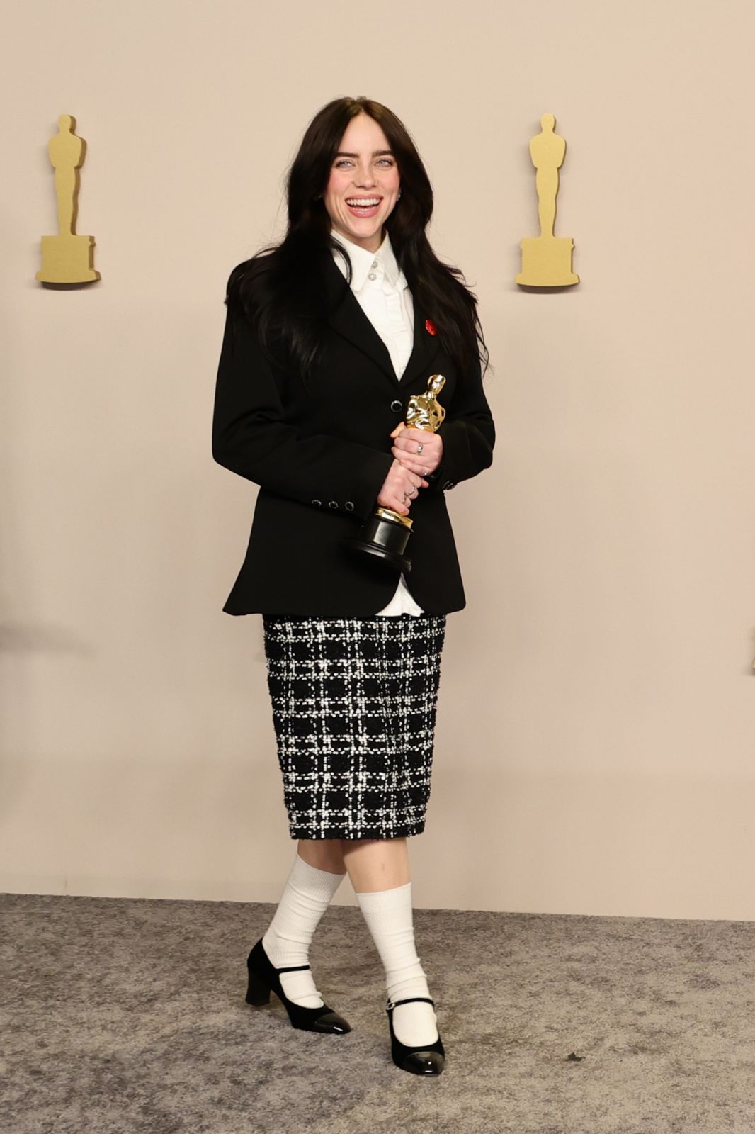 HOLLYWOOD, CALIFORNIA - MARCH 10: Billie Eilish, winner of the Best Original Song award for 'What Was I Made For?' from "Barbie", poses in the press room during the 96th Annual Academy Awards at Ovation Hollywood on March 10, 2024 in Hollywood, California. (Photo by Arturo Holmes/Getty Images)
