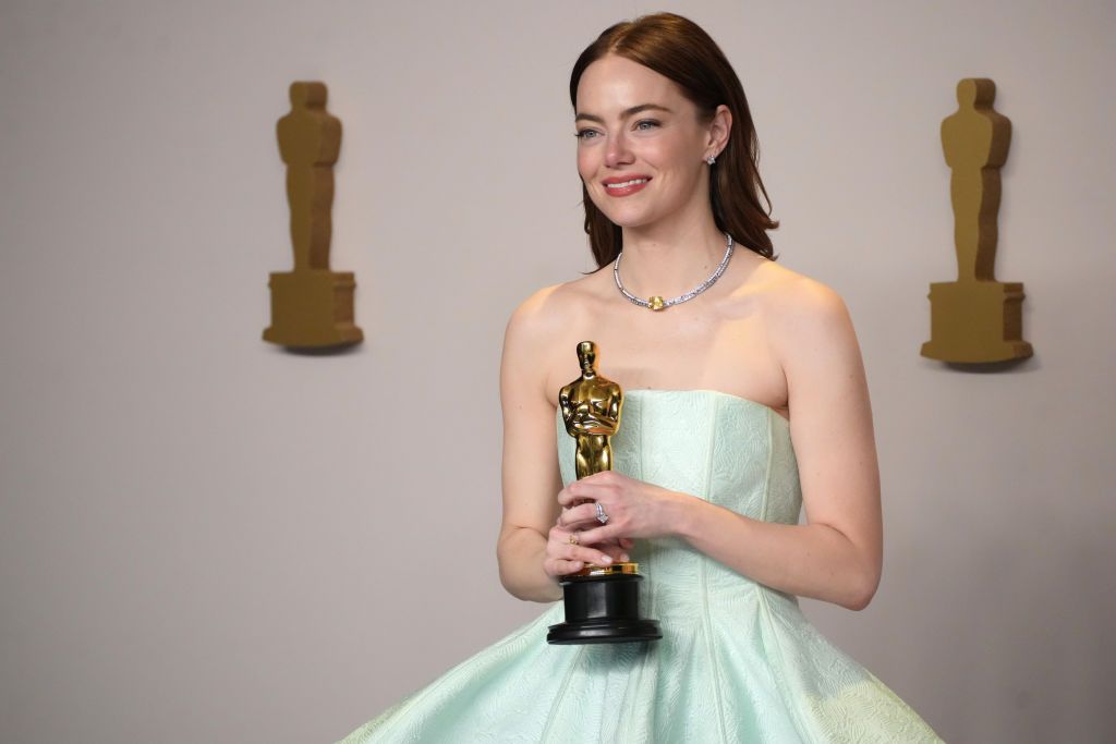 HOLLYWOOD, CALIFORNIA - MARCH 10: Emma Stone, winner of the Best Actress in a Leading Role award for âPoor Thingsâ, onstage in the press room at the 96th Annual Academy Awards at Ovation Hollywood on March 10, 2024 in Hollywood, California. (Photo by Jeff Kravitz/FilmMagic)