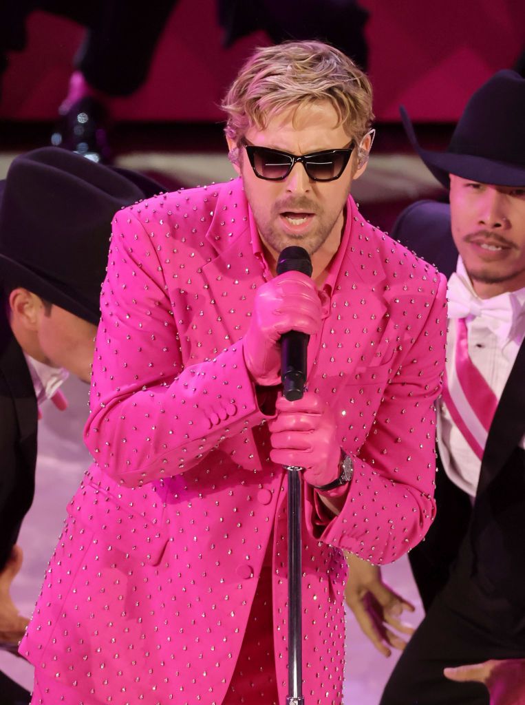 HOLLYWOOD, CALIFORNIA - MARCH 10: Ryan Gosling performs 'I'm Just Ken' from "Barbie" onstage during the 96th Annual Academy Awards at Dolby Theatre on March 10, 2024 in Hollywood, California. (Photo by Kevin Winter/Getty Images)