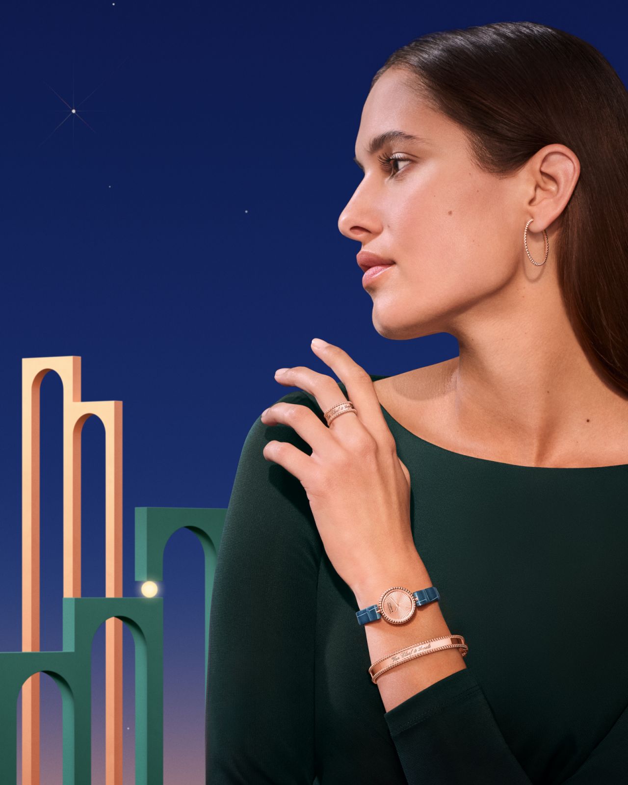 Perlée pearls of gold hoop earrings, Perlée signature ring, Perlée watch, Perlée signature bracelet