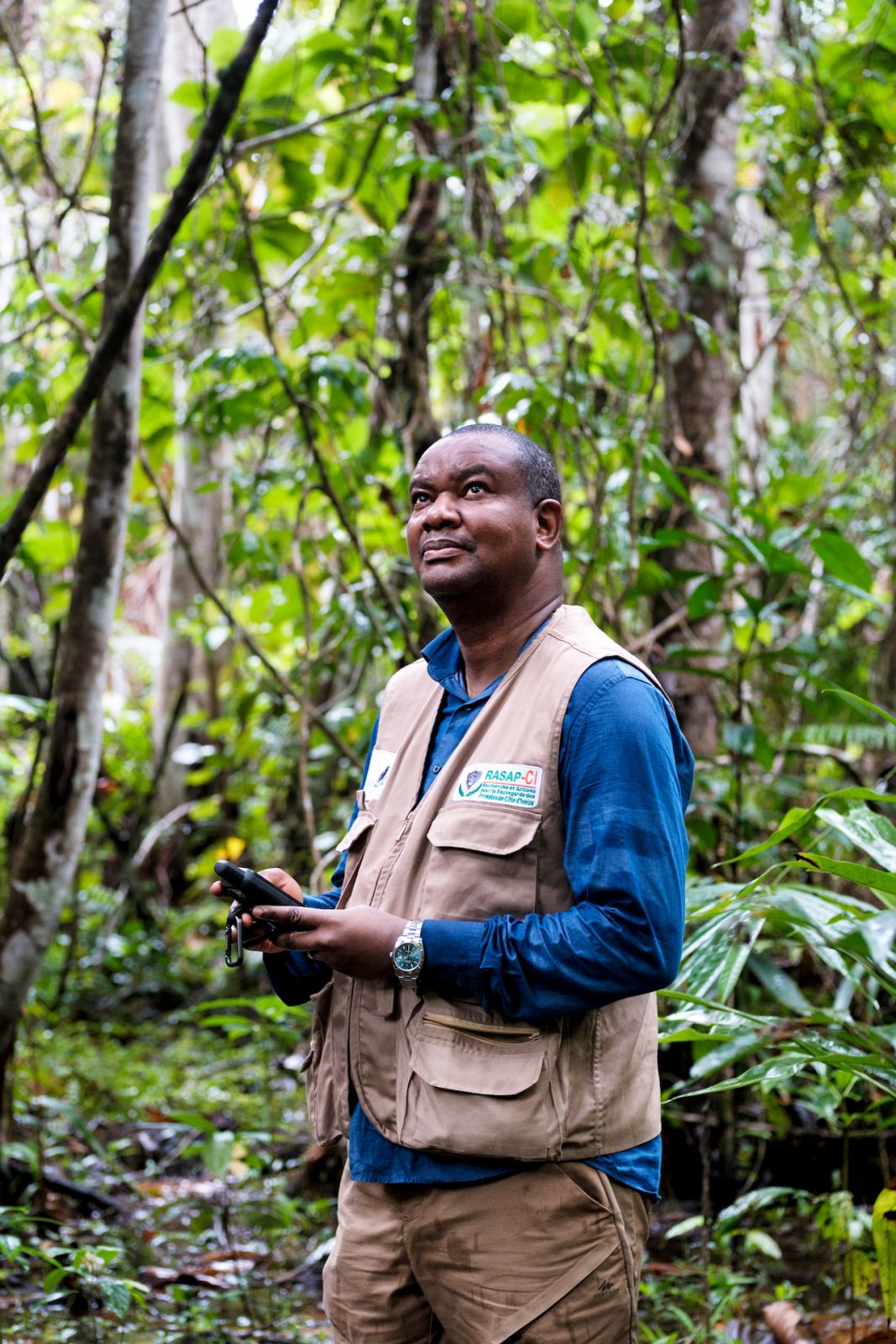 Rolex Awards for Enterprise Laureate Inza Koné in the Tanoé-Ehy forest. Koné has been Director-General of the Centre Suisse de Recherches Scientifiques in Côte dâIvoire since 2018, where part of his role is to help protect and study endangered primates in Côte dâIvoireâs Tanoé-Ehy Forest.© Rolex/Nyani Quarmyne