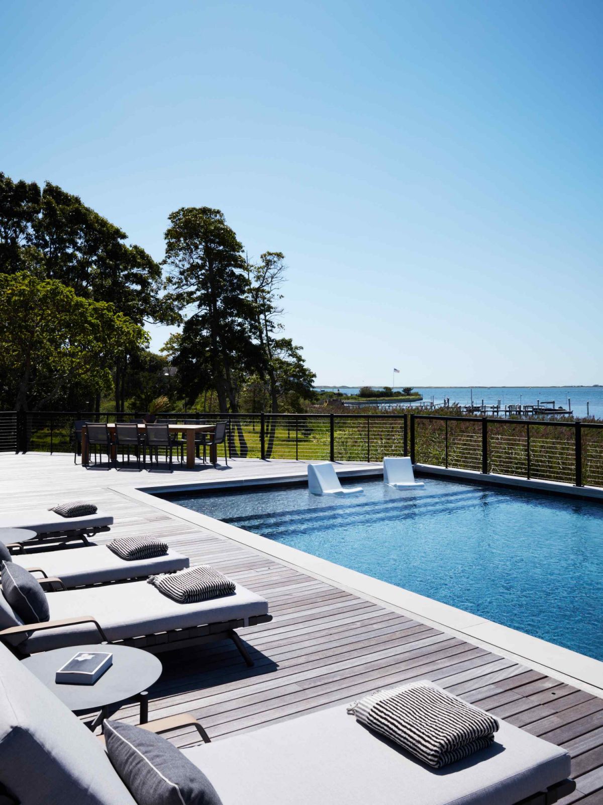 The pool deck overlooking the Long Island waters