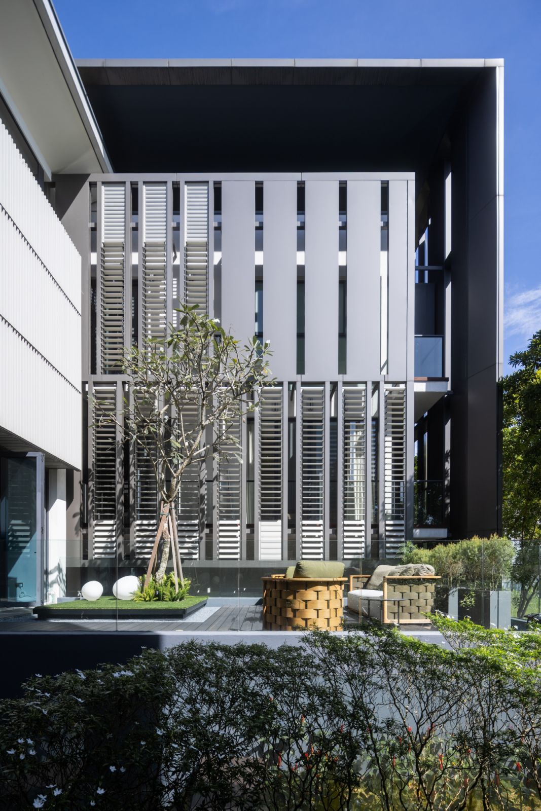 The beautifully detailed villa facade