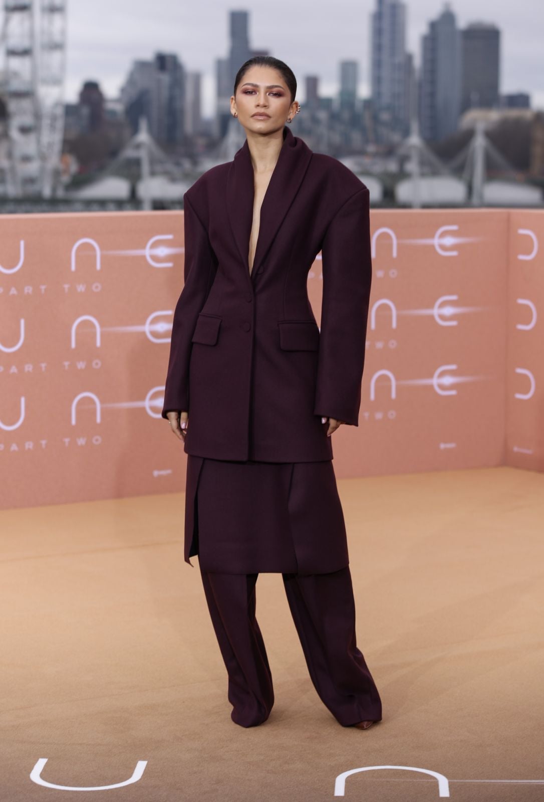LONDON, ENGLAND - FEBRUARY 14: Zendaya attends the photocall for "Dune: Part Two" at IET London on February 14, 2024 in London, England. (Photo by Mike Marsland/WireImage)