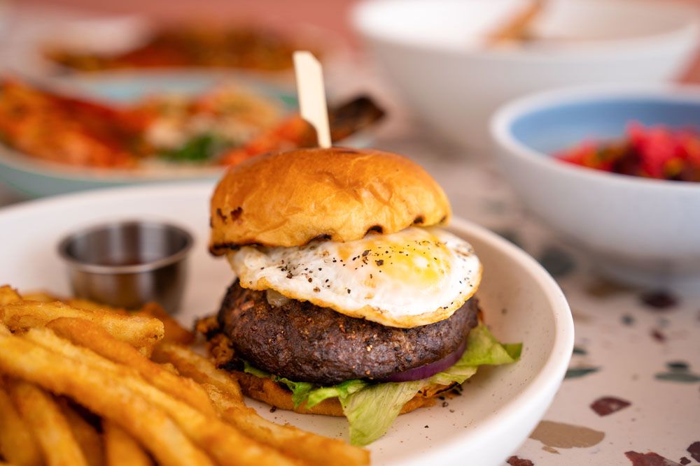 Wagyu beef burger with fries