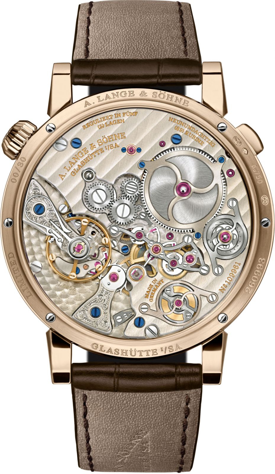 Caseback of the Zeitwerk Minute Repeater in honeygold (Photo: courtesy of A Lange & Söhne)