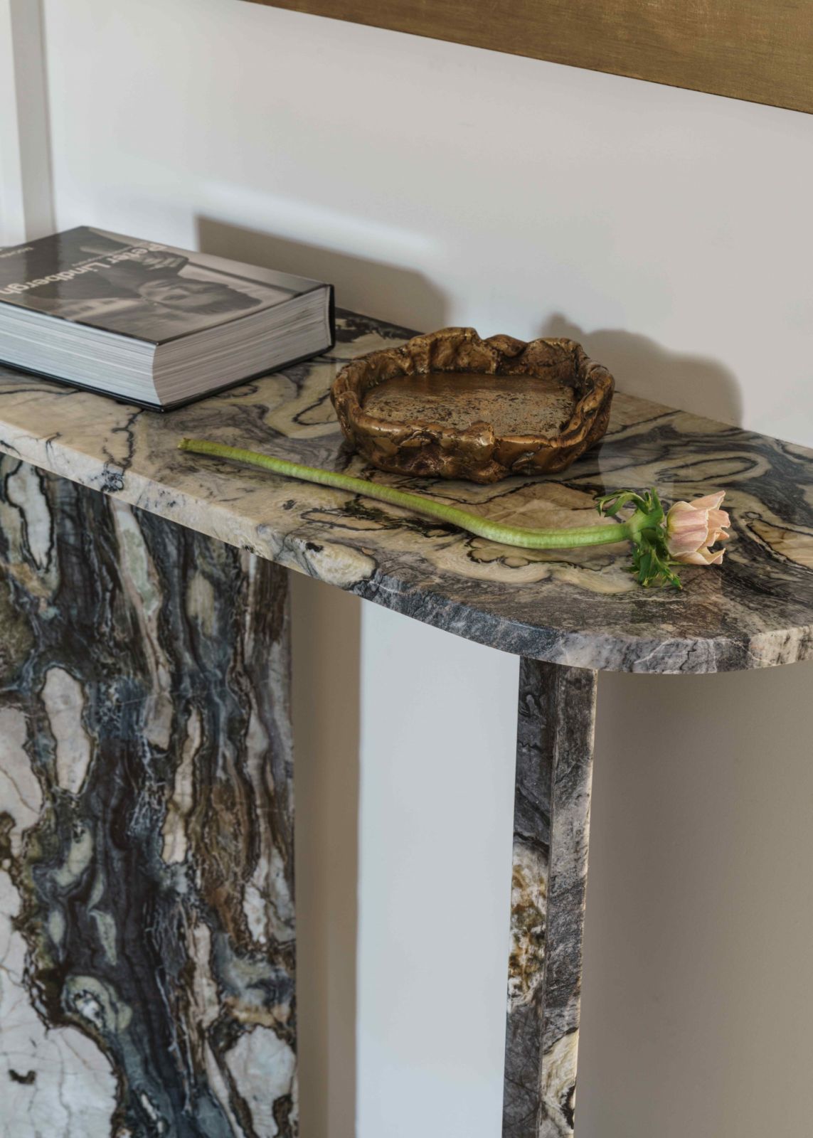 A custom marble console crafted by Olga Ashby