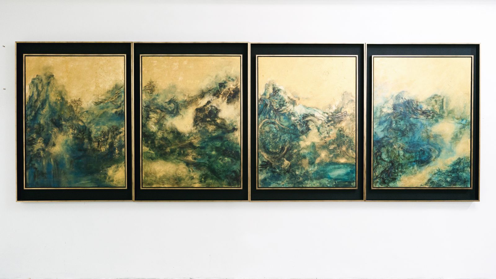 Four paintings from Jaee Tee’s latest series, ‘Journey Through Ages: Past, Present Perception’