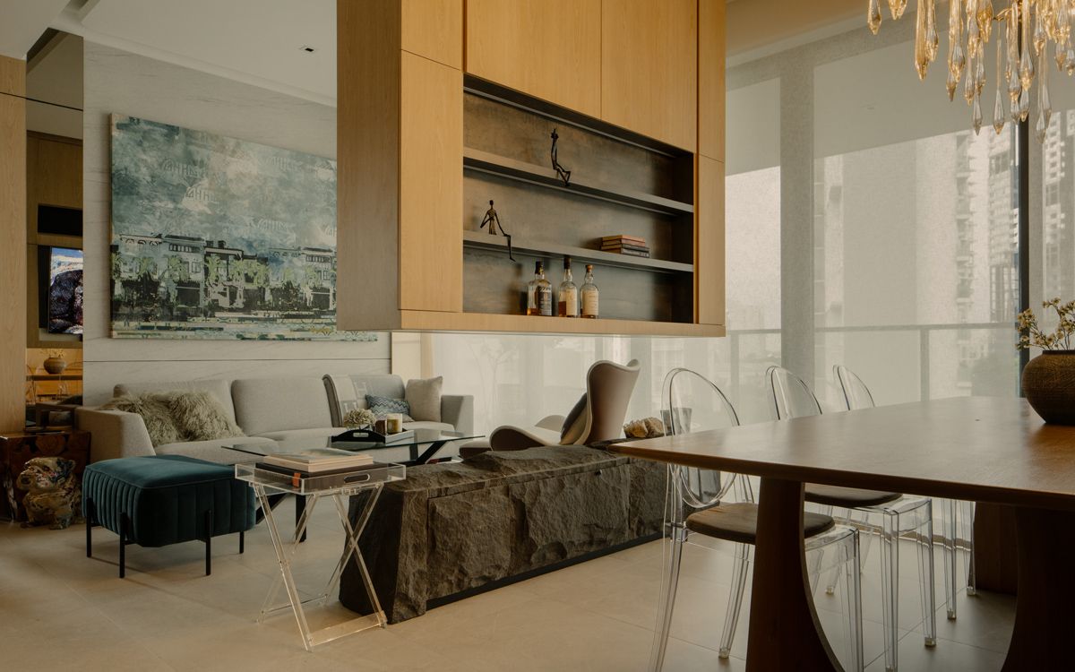 The layered living-dining area