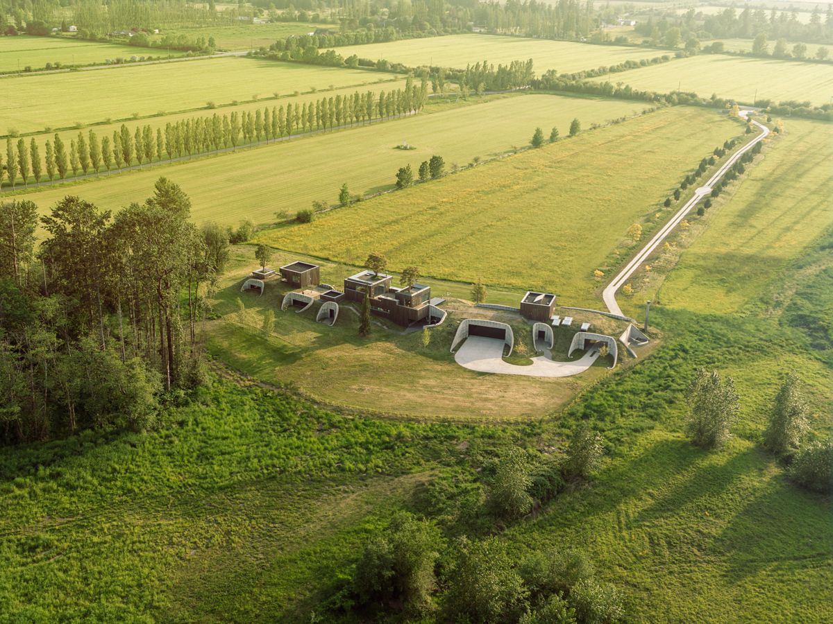 An aerial view of the sprawling estate