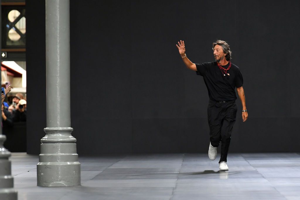 PARIS, FRANCE - OCTOBER 02: (EDITORIAL USE ONLY - For Non-Editorial use please seek approval from Fashion House) Designer Pier Paolo Piccioli cheers the public after the Valentino Womenswear Spring/Summer 2023 show as part of Paris Fashion Week on October 02, 2022 in Paris, France. (Photo by Dominique Charriau/WireImage)