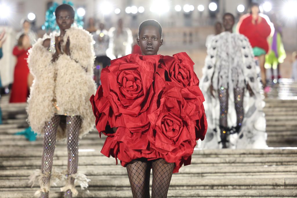 ROME, ITALY - JULY 08: A model walks on the runway at the Valentino haute couture fall/winter 22/23 fashion show on July 08, 2022 in Rome, Italy. (Photo by Jacopo Raule/Getty Images)