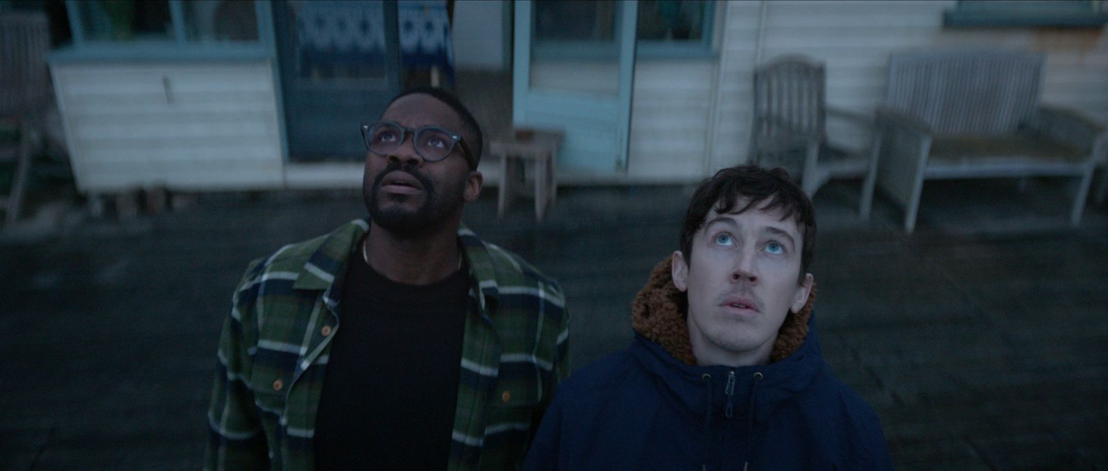 3 Body Problem. (L to R) Jovan Adepo as Saul Durand, Alex Sharp as Will Downing in episode 105 of 3 Body Problem. Cr. Courtesy of Netflix © 2024
