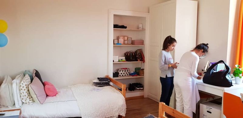 Mira’s dorm room at boarding school