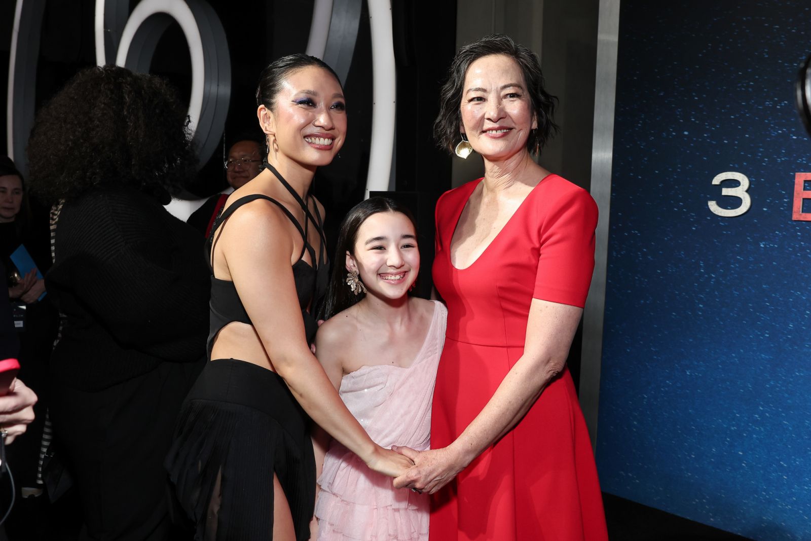 Jess Hong, Eve Ridley and Rosalind Chao at the Netflix's "3 Body Problem" Los Angeles Premiere at the NYA West on Sunday, March 17, 2024 in Los Angeles, California (Photo by John Salangsang/Variety via Getty Images)