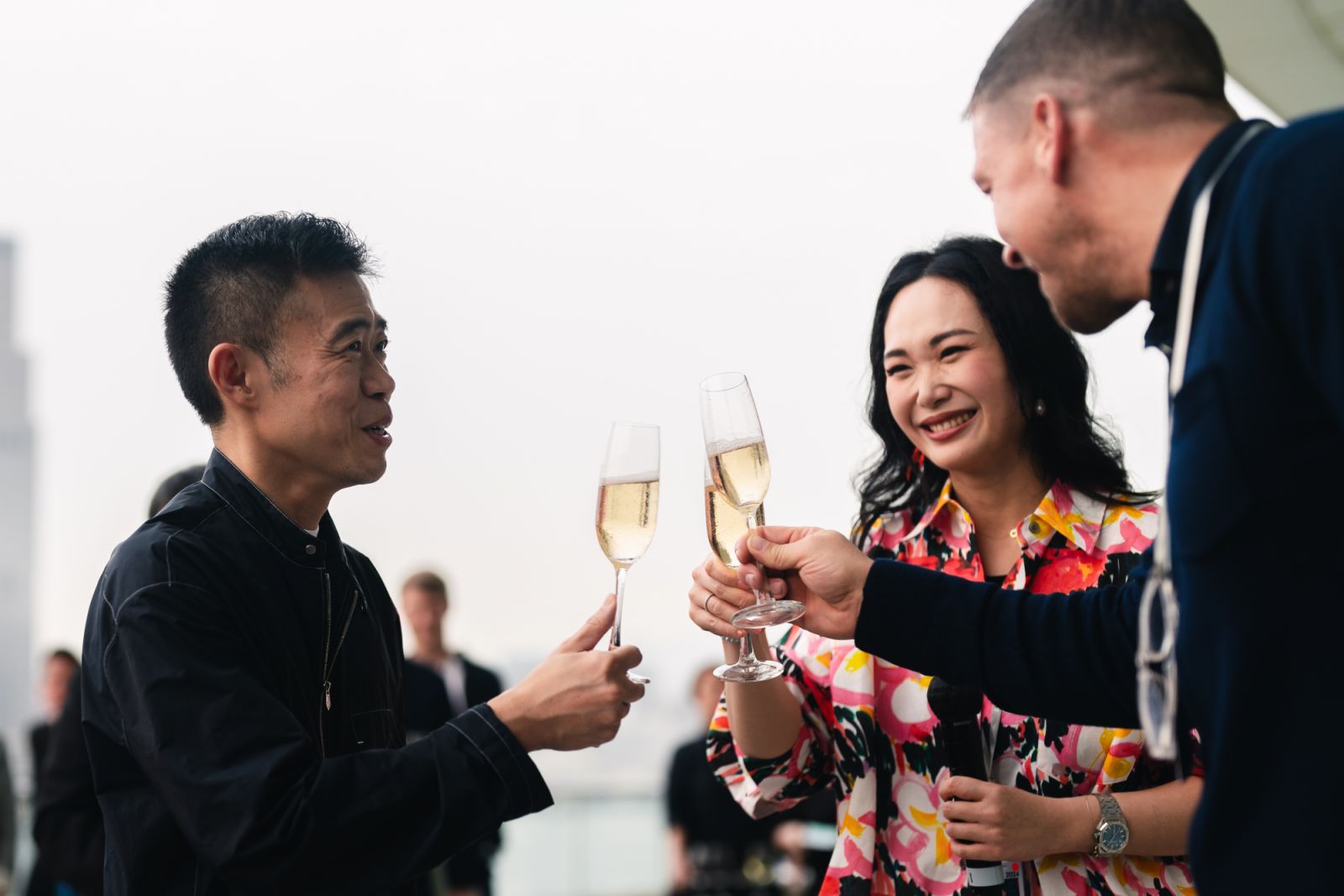 Lau and Siyang-Le toast to celebrating the opening of Art Basel Hong Kong and the digital arts community (Photo: Wilfred Au)