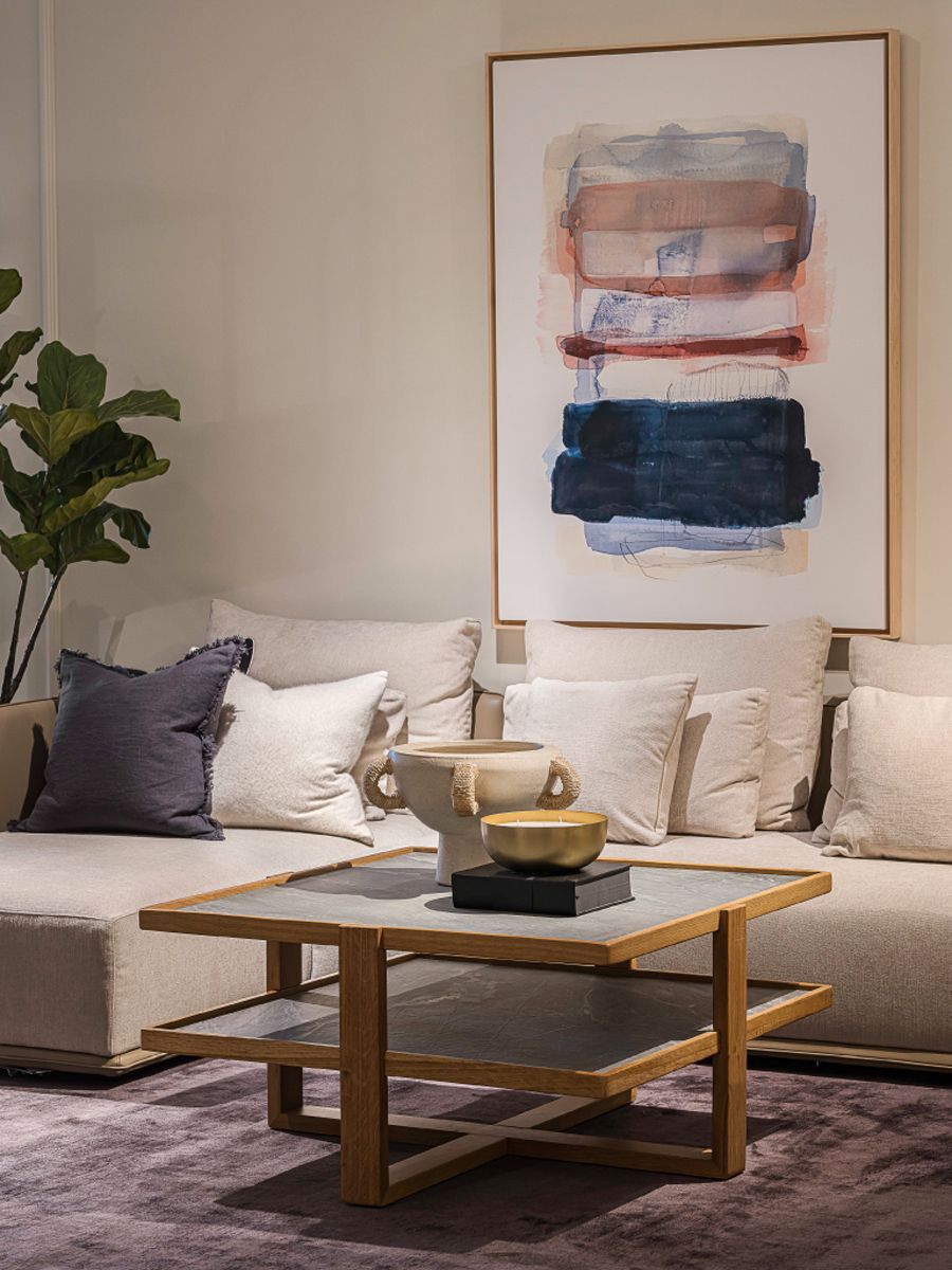An abstract artwork lends personality into this corner