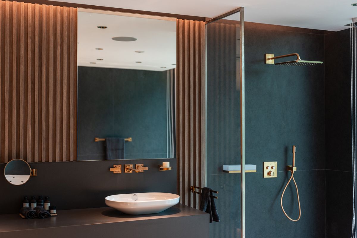 Grohe Spa offers many metallic finishing options, including this antique gold