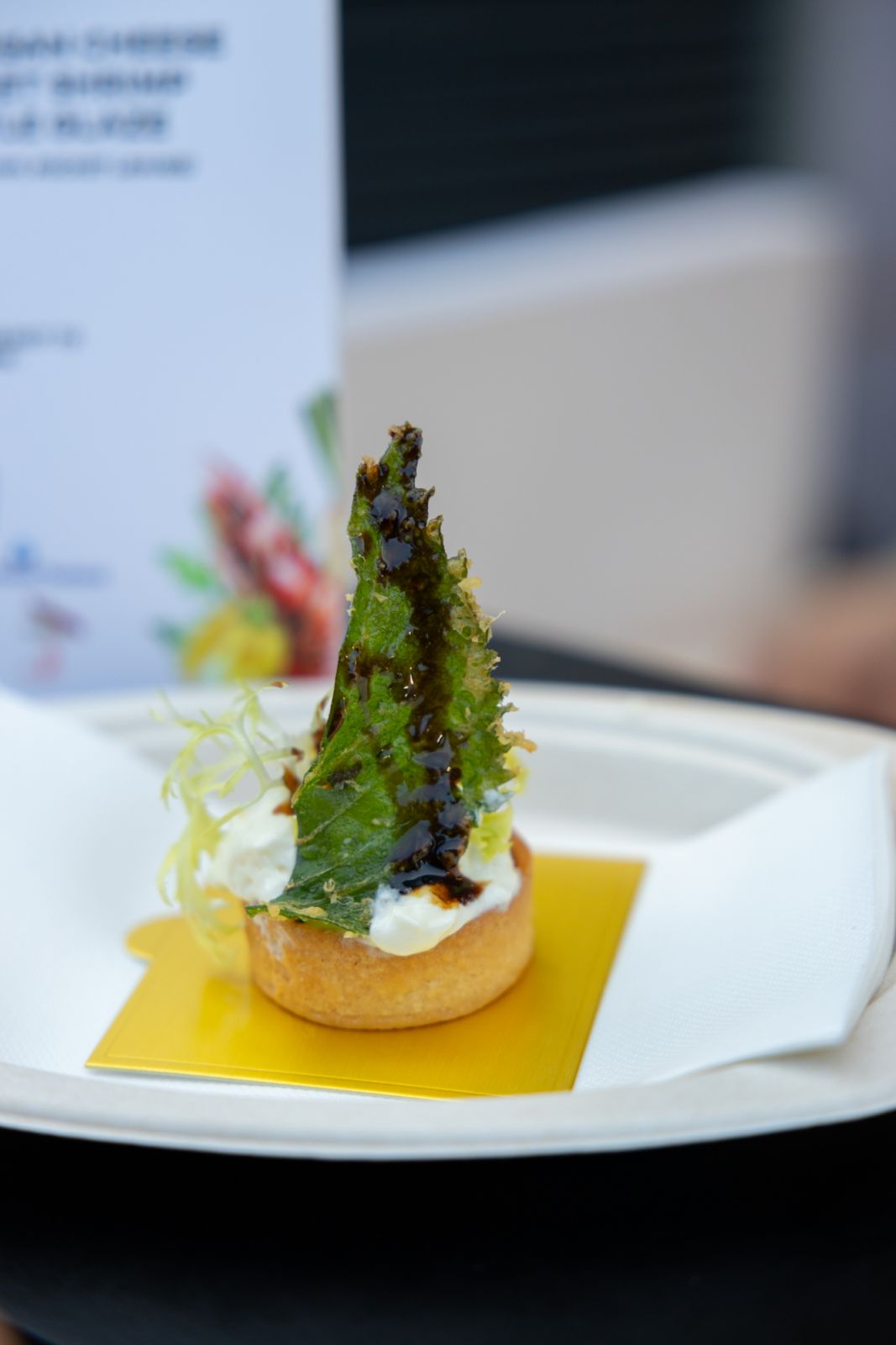 Black truffle tart parmesan cheese foam with tempura sweet shrimp rocket balsamic truffle glaze จาก Table X